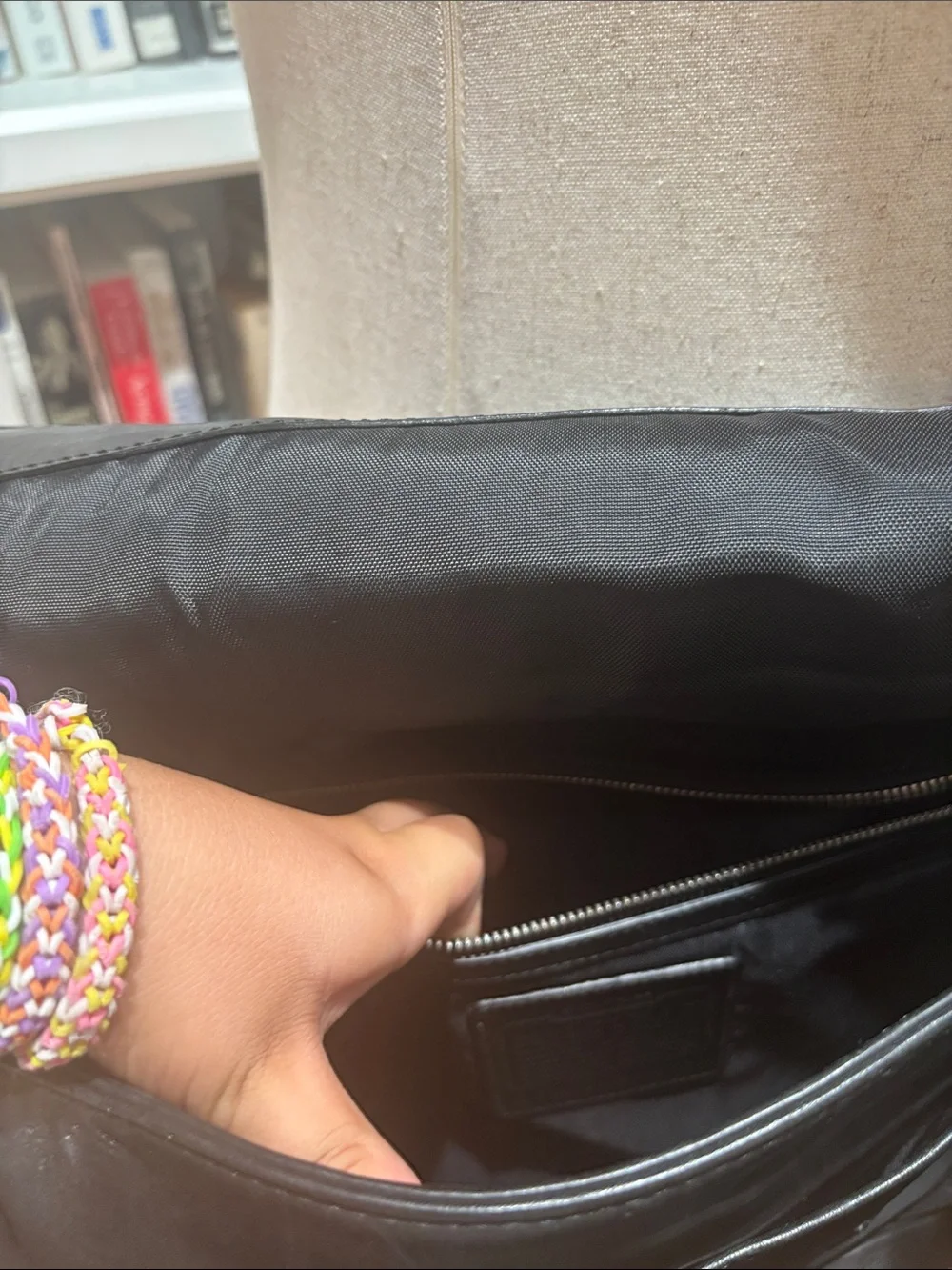 Coach Black Leather Messenger Bag with Top Handle